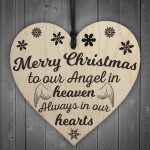 Merry Christmas Angel Heaven Wooden Heart Memorial Plaque
