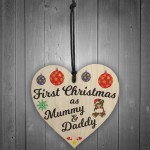 First Christmas Mummy Daddy Wooden Hanging Heart Plaque