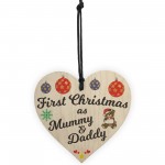 First Christmas Mummy Daddy Wooden Hanging Heart Plaque