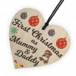 First Christmas Mummy Daddy Wooden Hanging Heart Plaque
