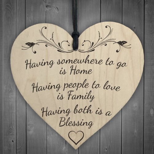 Home Family Blessing Wooden Hanging Heart Plaque