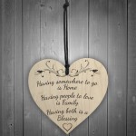 Home Family Blessing Wooden Hanging Heart Plaque