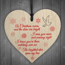 Brightest Star On My Tree Wooden Hanging Heart Memorial Plaque
