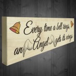 Bell Rings Angel Wings Wooden Freestanding Plaque Memorial Sign