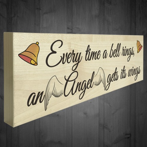 Bell Rings Angel Wings Wooden Freestanding Plaque Memorial Sign