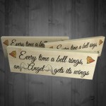 Bell Rings Angel Wings Wooden Freestanding Plaque Memorial Sign
