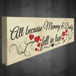 Mummy & Daddy Fell In Love Wooden Freestanding Plaque Sign