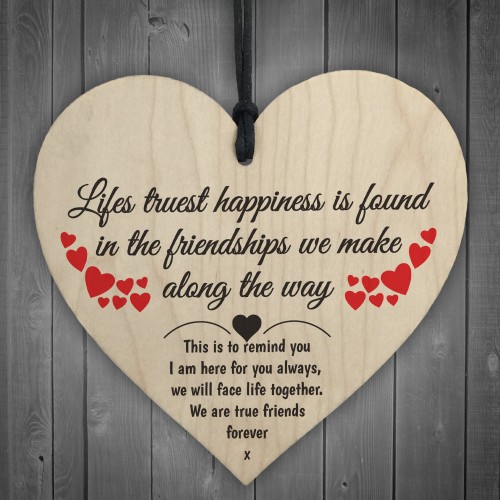 Friendship Lifes Truest Happiness Wooden Hanging Heart Gift
