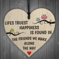 Happiness Found In friends Along The Way Wooden Hanging Heart