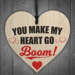Heart Go Boom Wooden Hanging Heart Shabby Chic Plaque
