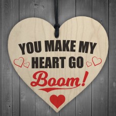 Heart Go Boom Wooden Hanging Heart Shabby Chic Plaque