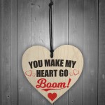 Heart Go Boom Wooden Hanging Heart Shabby Chic Plaque