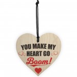 Heart Go Boom Wooden Hanging Heart Shabby Chic Plaque