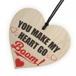 Heart Go Boom Wooden Hanging Heart Shabby Chic Plaque