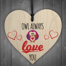 Owl Always Love You Novelty Wooden Hanging Heart Plaque