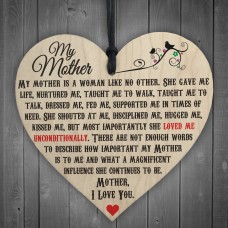 My Mother A Woman Like No Other Wooden Hanging Heart Plaque