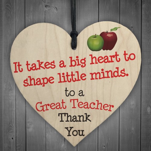 Great Teacher Big Heart Wooden Hanging Heart Thank You Plaque