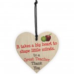 Great Teacher Big Heart Wooden Hanging Heart Thank You Plaque