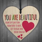 You Are Beautiful Wooden Hanging Heart Valentines Day Gift 