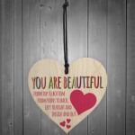 You Are Beautiful Wooden Hanging Heart Valentines Day Gift 