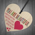 You Are Beautiful Wooden Hanging Heart Valentines Day Gift 