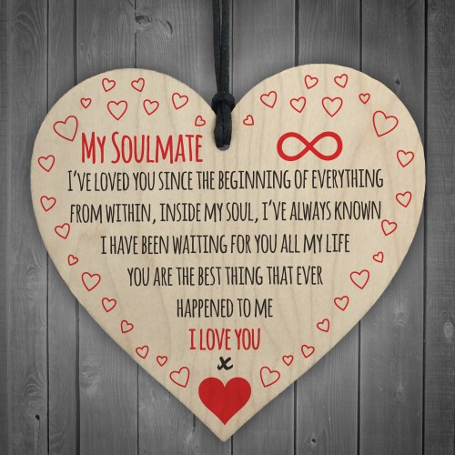 My Soulmate I Love You Wooden Hanging Heart Plaque