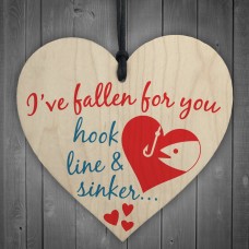 Fallen For You Hook Line Sinker Wooden Hanging Heart 