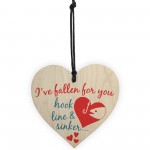 Fallen For You Hook Line Sinker Wooden Hanging Heart 