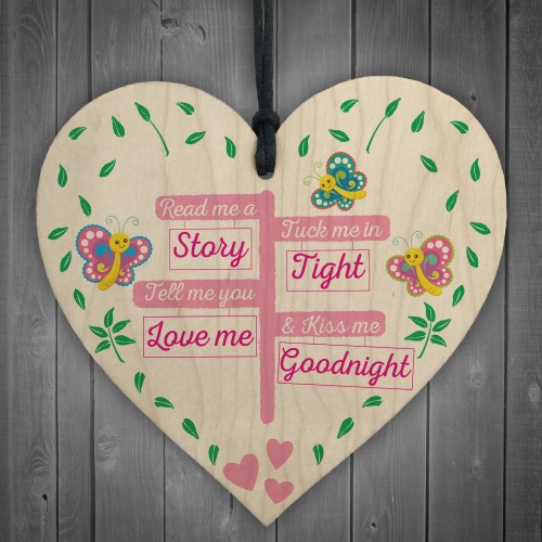 Kiss Me Goodnight Wooden Hanging Heart Plaque Door Sign