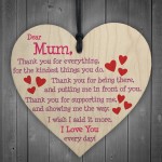 Mum I Love You Everyday Wooden Hanging Heart 