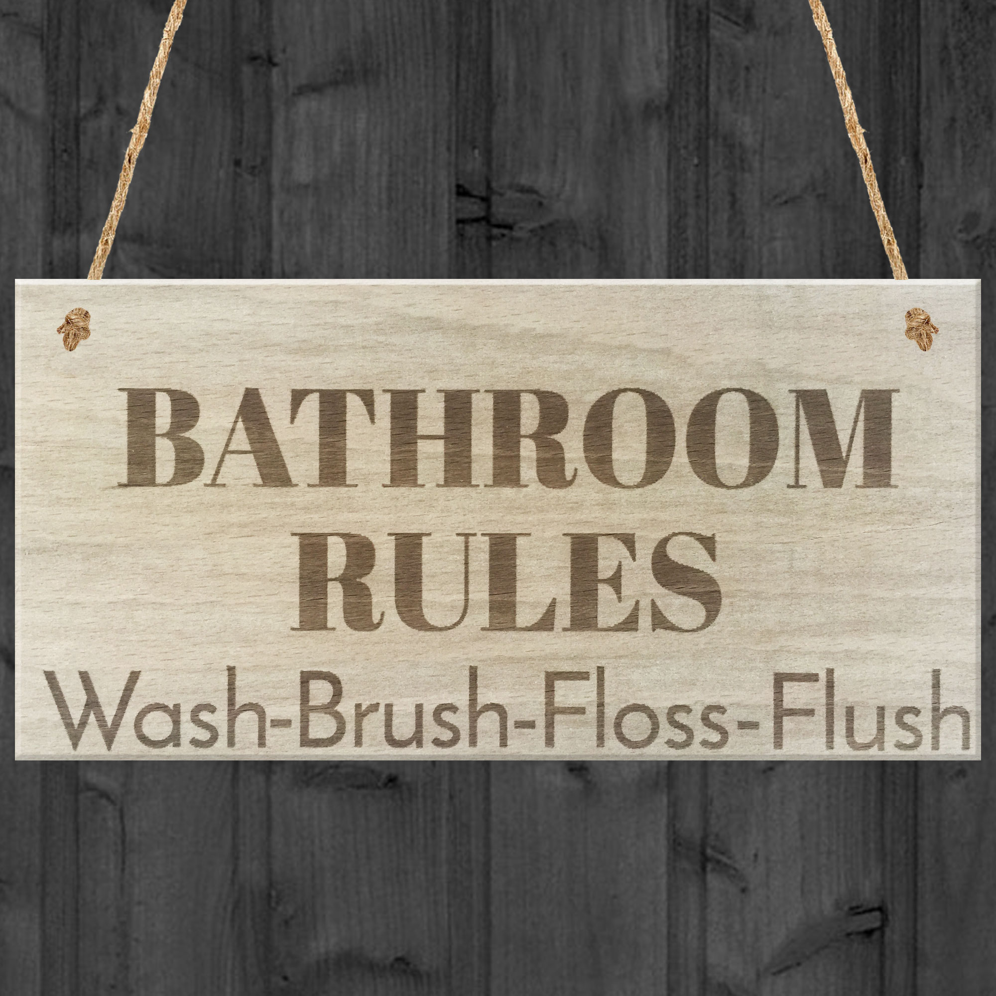 Bathroom Rules Wooden Hanging Plaque