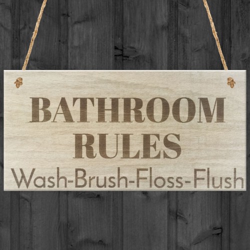 Bathroom Rules Wooden Hanging Plaque 