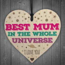 Best Mum In The Universe Wooden Hanging Heart