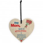 Mum Thanks Wiping My Bum! Hanging Wooden Heart Gift Present Sign