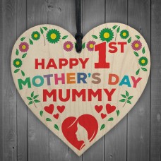 Happy 1st Mother's Day Mummy Wooden Hanging Heart 