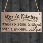 Mum's Kitchen Spoonful Of Love Hanging Wooden Plaque Sign Gift