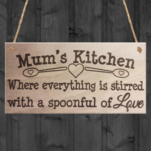 Mum's Kitchen Spoonful Of Love Hanging Wooden Plaque Sign Gift