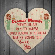 Dearest Midwife Thank You For Everything Hanging Heart Gift Sign