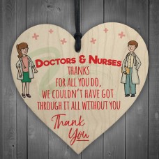 Doctors And Nurses Thank You Wooden Hanging Heart Gift Sign