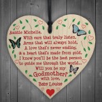 Will You Be My Godmother Personalised Wooden Hanging Heart Gift 