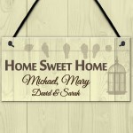 Personalised Home Sweet Home Hanging Plaque Sign Gift Bird Cage