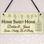 Personalised Home Sweet Home Hanging Plaque Sign Gift Bird Cage