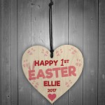 Happy First Easter Personalised Wooden Hanging Heart Plaque