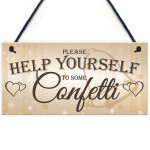 Help Yourself To Confetti Hanging Cute Wedding Table Plaque Sign