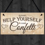 Help Yourself To Confetti Hanging Cute Wedding Table Plaque Sign