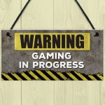 Warning Gaming In Progress Hanging Plaque Man Cave Sign