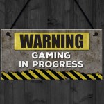 Warning Gaming In Progress Hanging Plaque Man Cave Sign