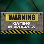 Warning Gaming In Progress Hanging Plaque Man Cave Sign