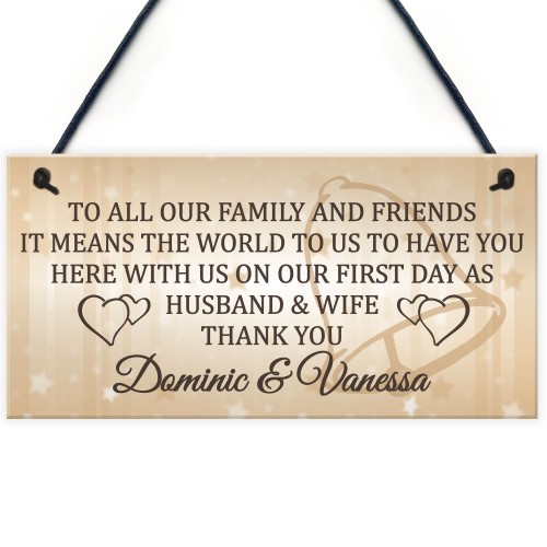 Personalised Wedding Thank You Hanging Plaque