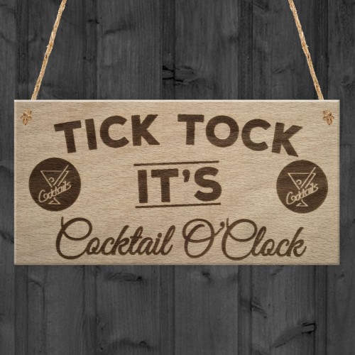 Cocktail O'Clock Alcohol Man Cave Home Bar Shed Hanging Plaque